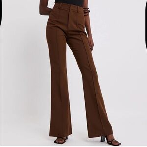NWT Boa Wide Leg Full Length High Waist Suit Trouser Pants M Chocolate Brown